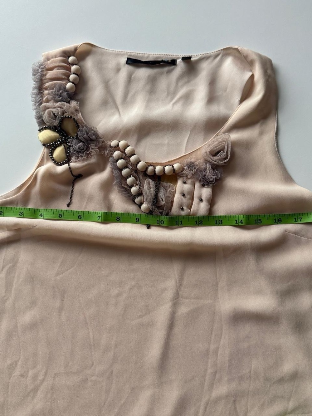 Bellatrix Feminine Blush Pink Sleeveless Embellished Beige Women's Top Size L - Picture 6 of 8